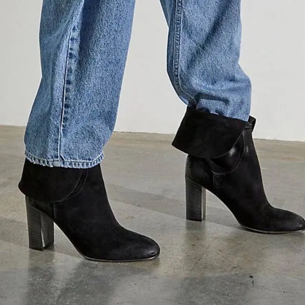 New Free People Mila Heel Boot Black Suede Fold Over Size 7 - Picture 2 of 9